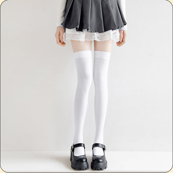 FemboyBox femboy thigh high socks white velvet cat paw silicone grip 70cm