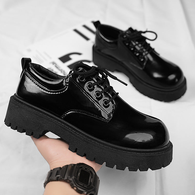 FemboyBox femboy shoes black chunky platform derby patent lace up round toe