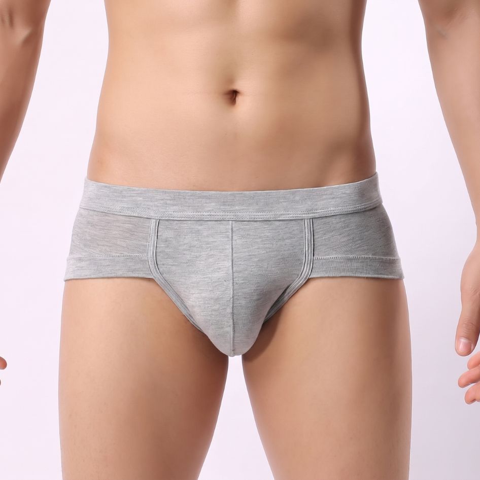 Femboy underwear grey contour pouch briefs low rise soft stretch on model