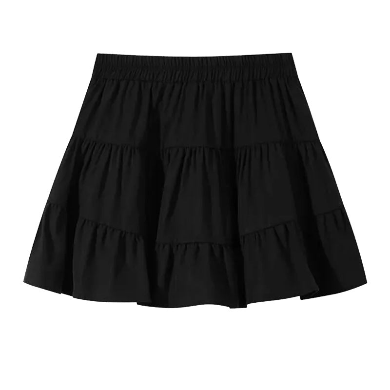 Black tiered ruffle cake skirt product shot, high waist mini skirt for femboy outfits
