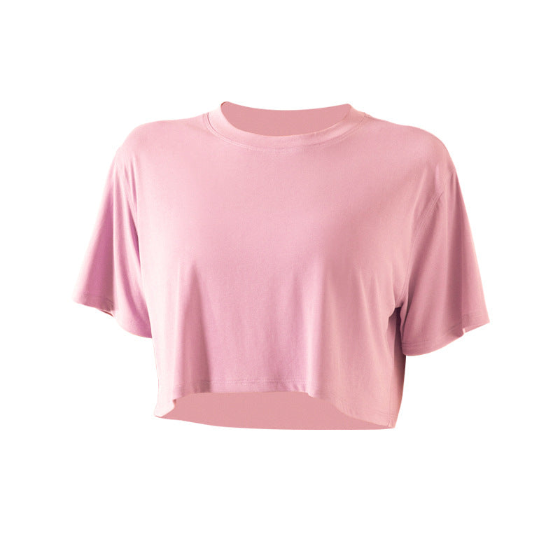 Femboy crop top light pink modal oversized training tee flat lay