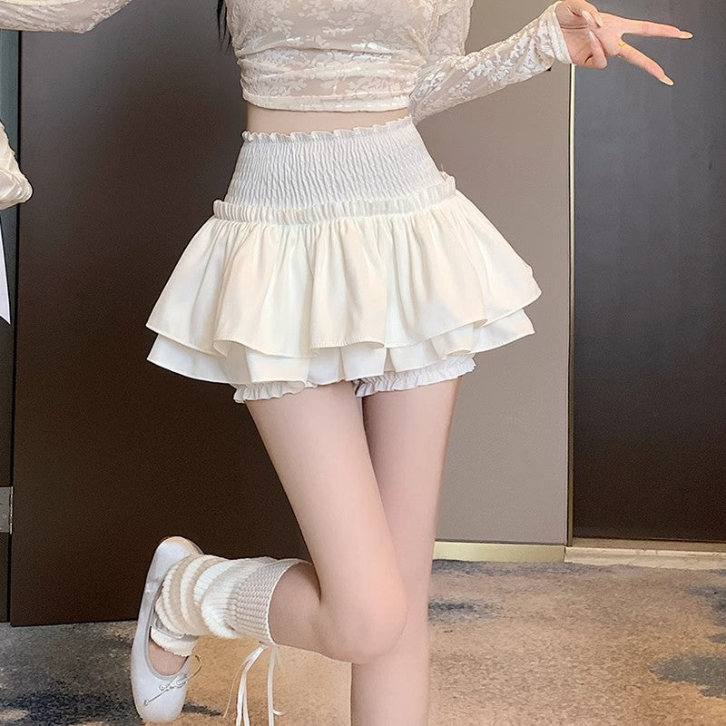 Femboy A-line skirt front shot — white elastic.