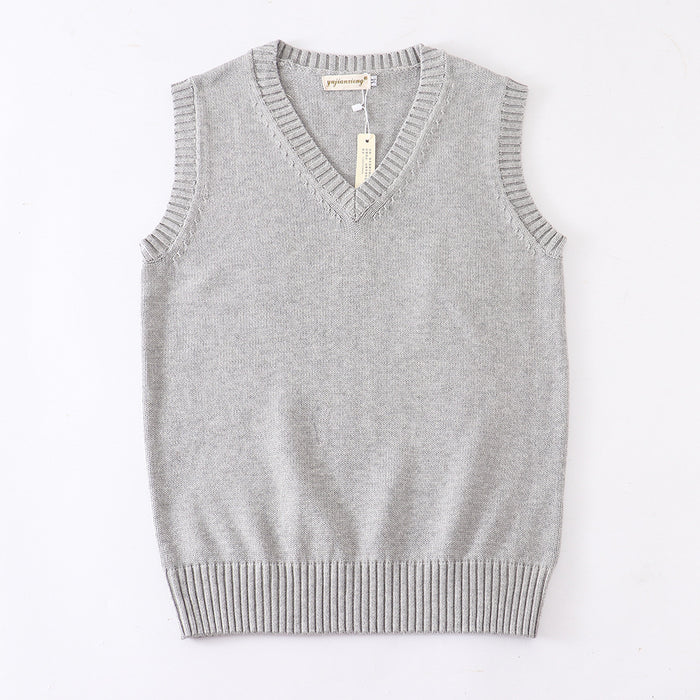 Grey knit sweater vest for femboy college outfit, clean product flatlay