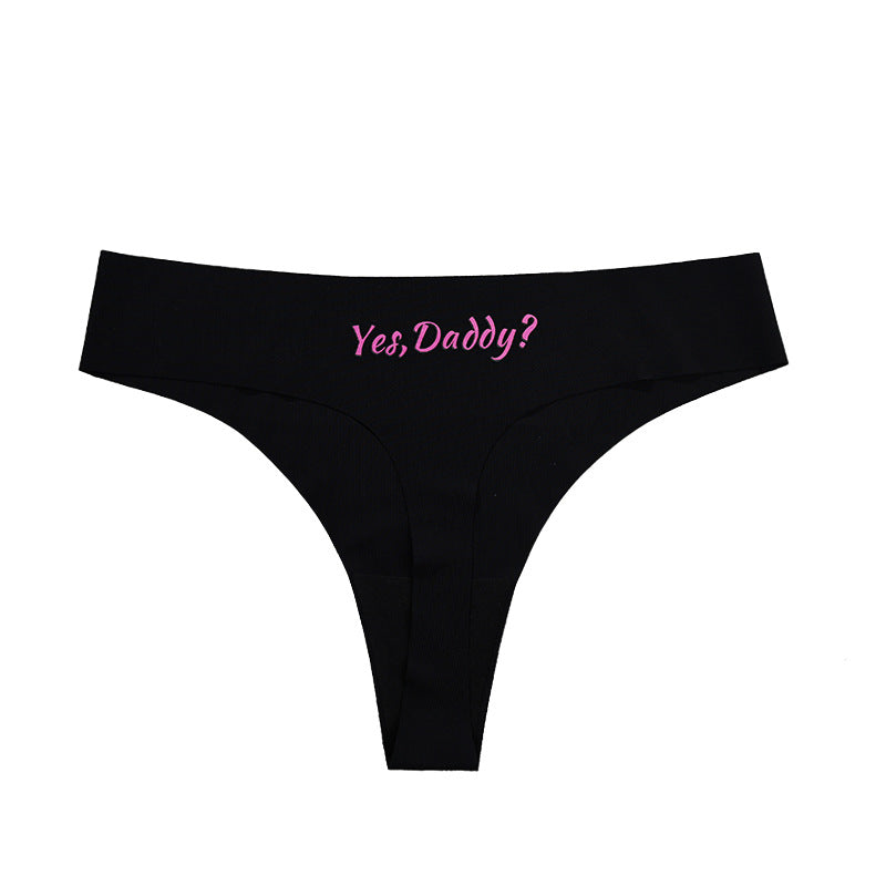 Black femboy thong with Yes Daddy embroidered heart graphic, cute femboy underwear from FemboyBox