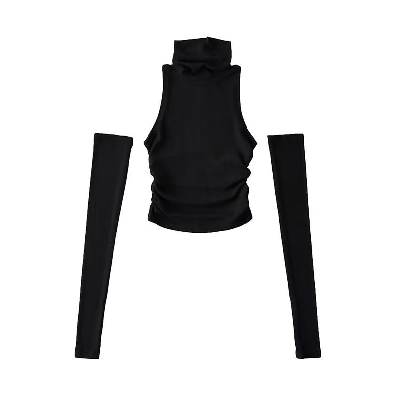 Femboy arm warmers crop top set black halter turtleneck flat lay