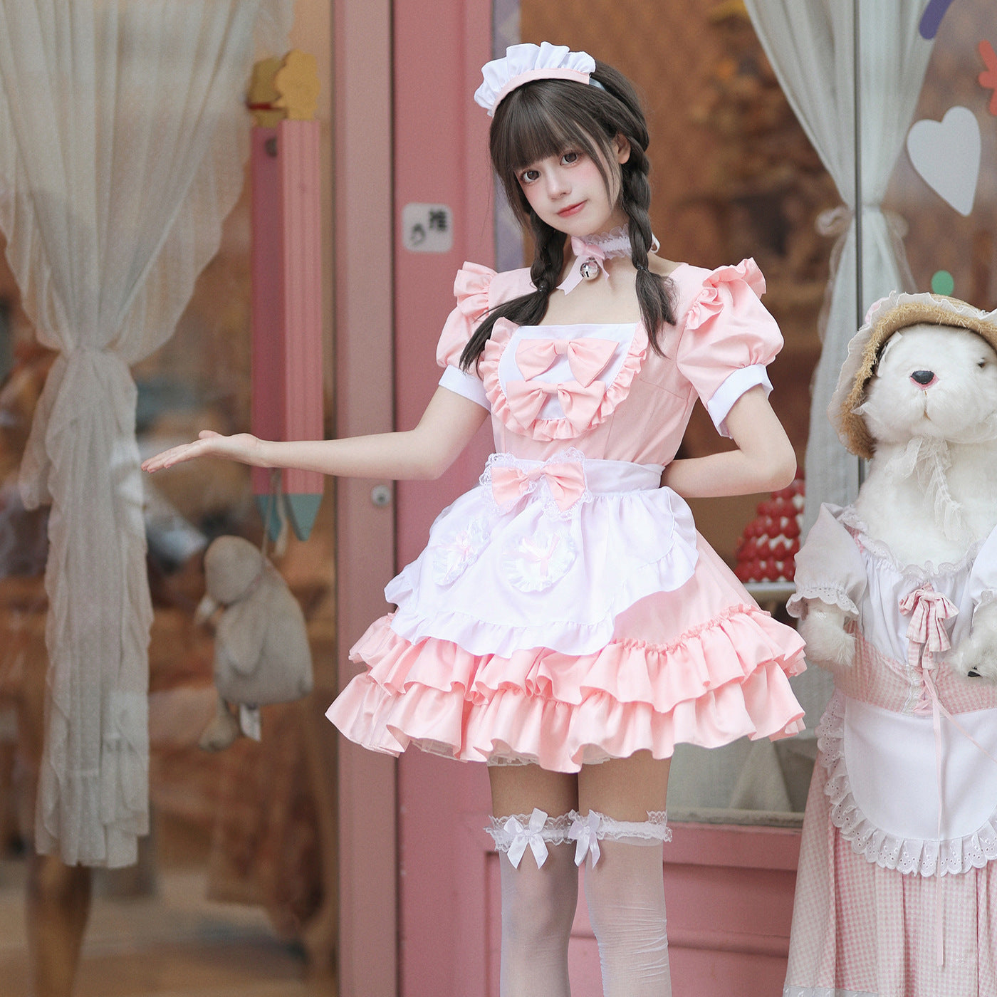 Femboy Pink Maid Cosplay Dress