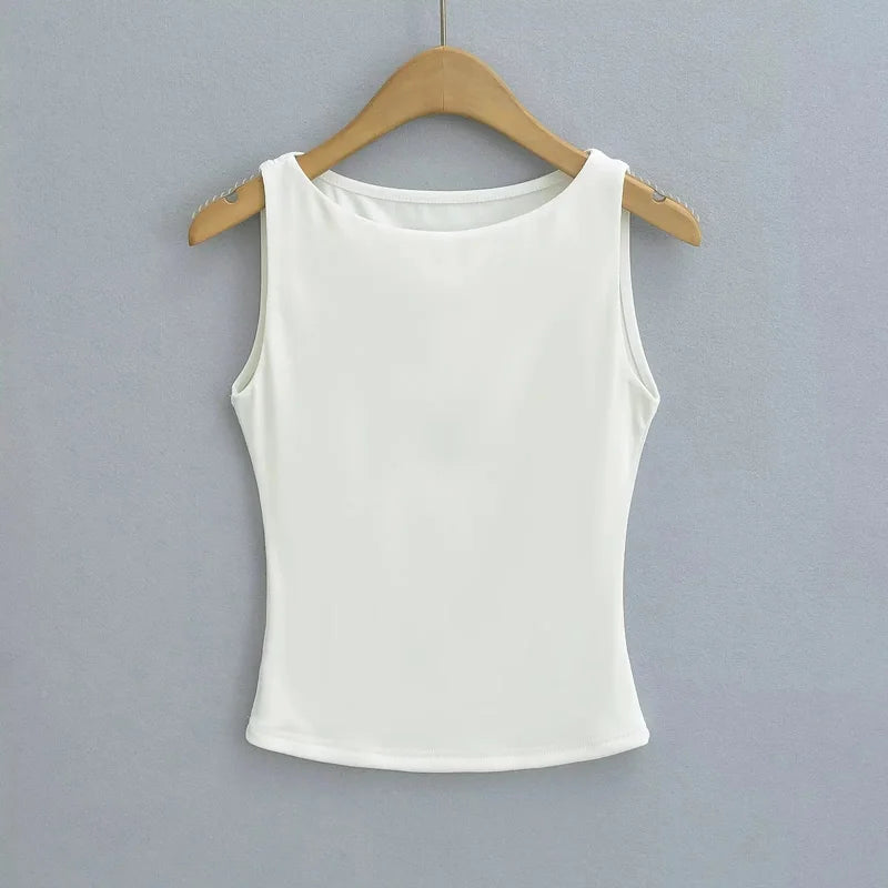 Femboy sleeveless crop top white ice silk flat lay