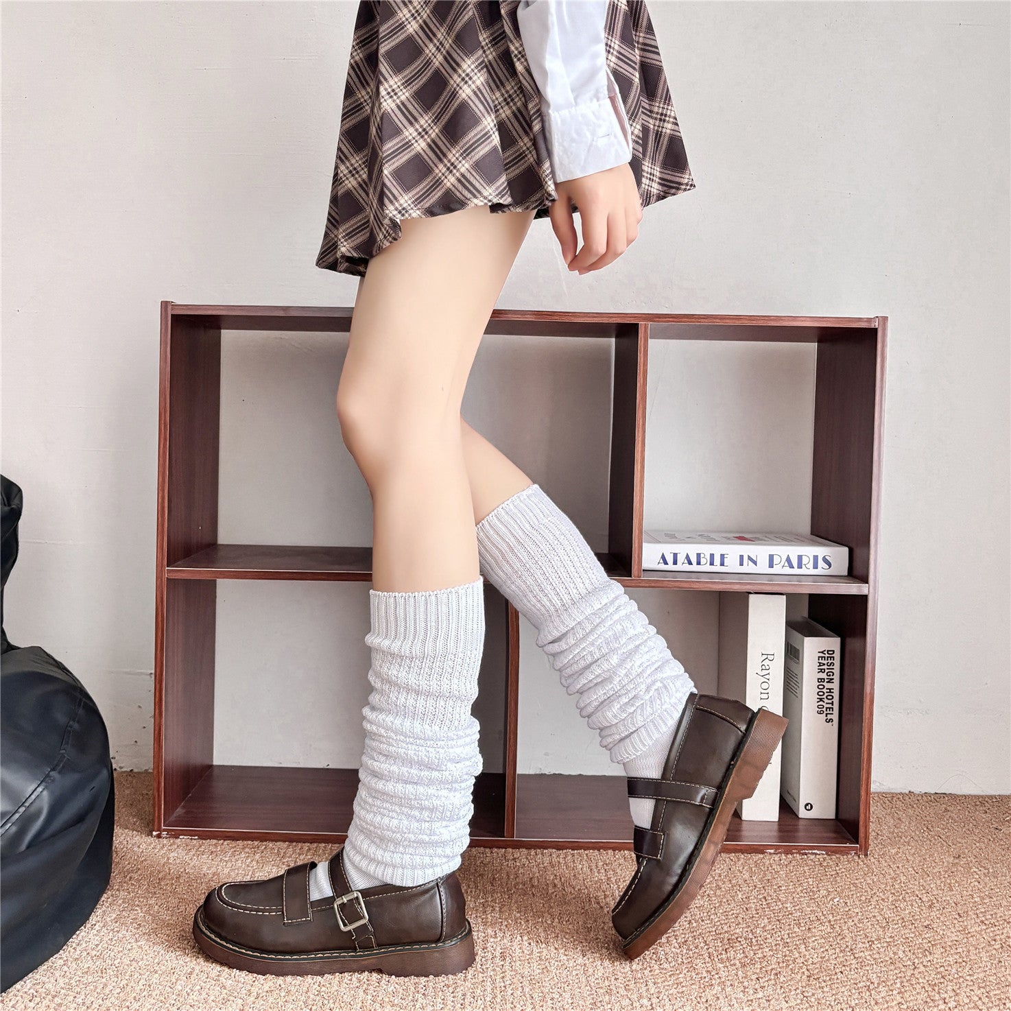 Femboy socks white scrunch slouch knee high with mary janes