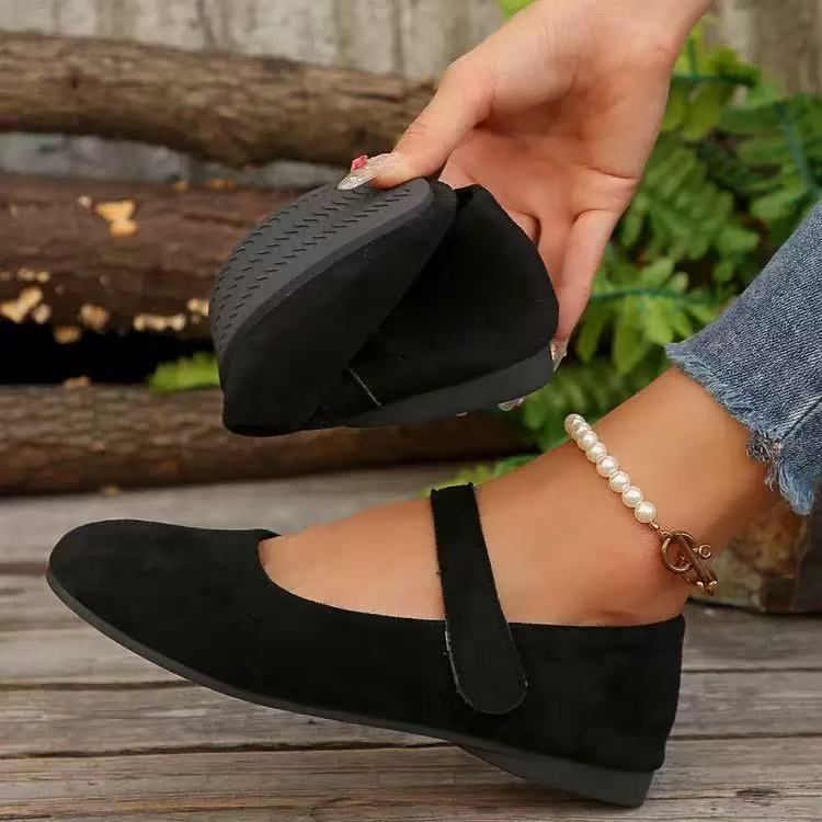 Femboy shoes black soft ballet mary jane flat low profile side view