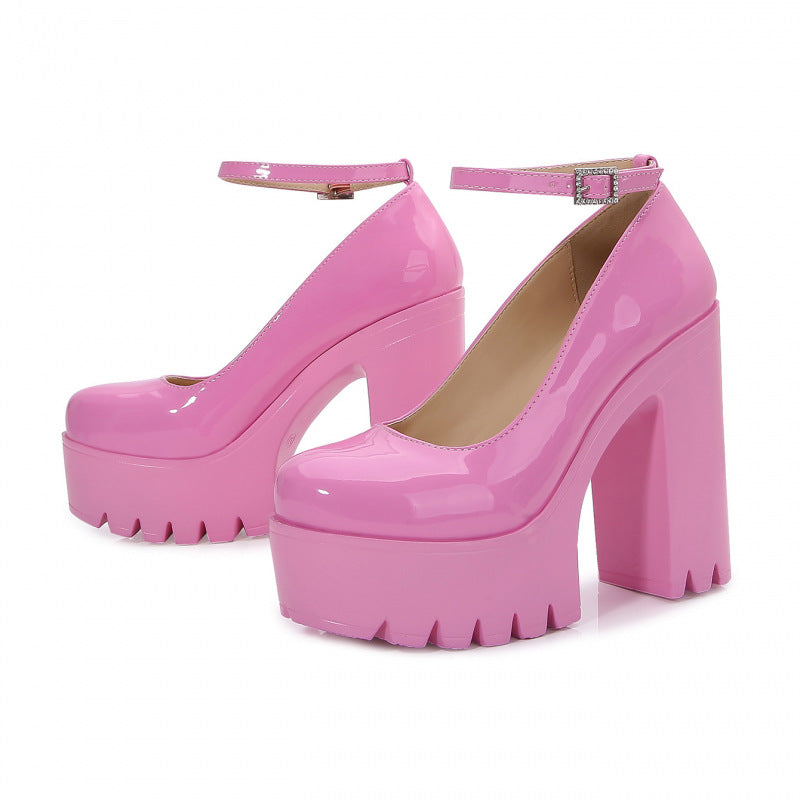 Femboy heels pink ultra high platform block heel ankle strap product