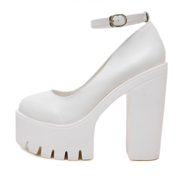 Femboy heels white platform block heel ankle strap round toe product