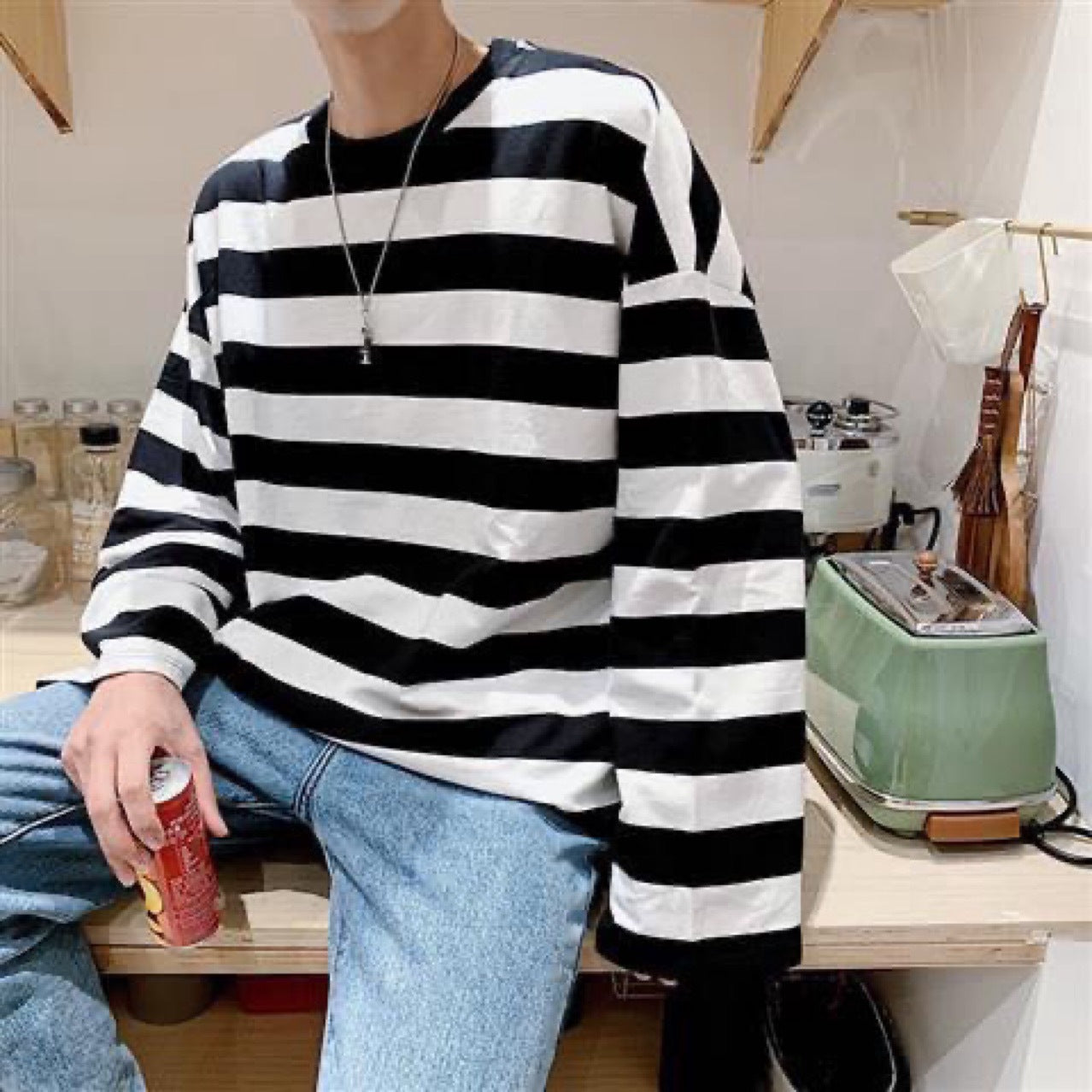 Long Sleeve Striped Sweatshirt