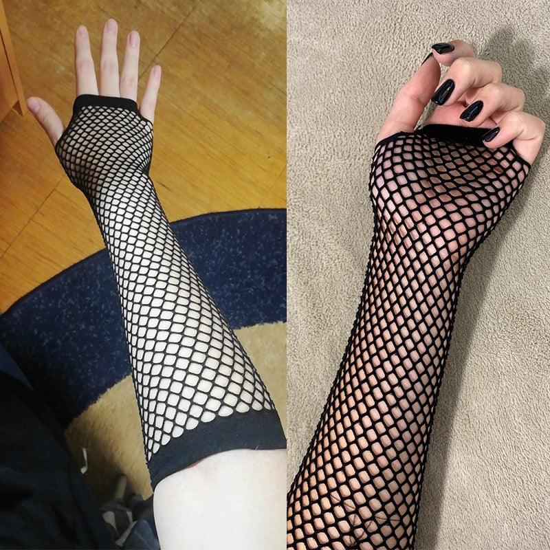 arm fish nets Femboy Fishnet Arm Sleeves - Gothic Mesh Gloves