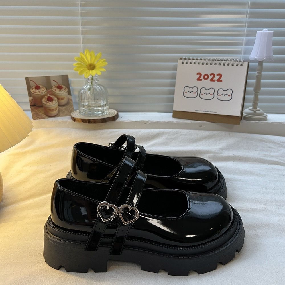 FemboyBox femboy shoes black bow platform mary jane glossy round toe lolita