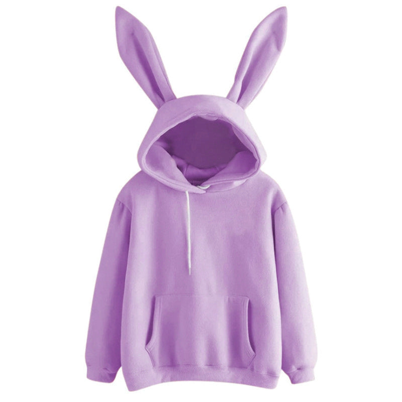 Purple bunny ear hoodie for femboy outfits, pastel kawaii aesthetic sweatshirt product shot