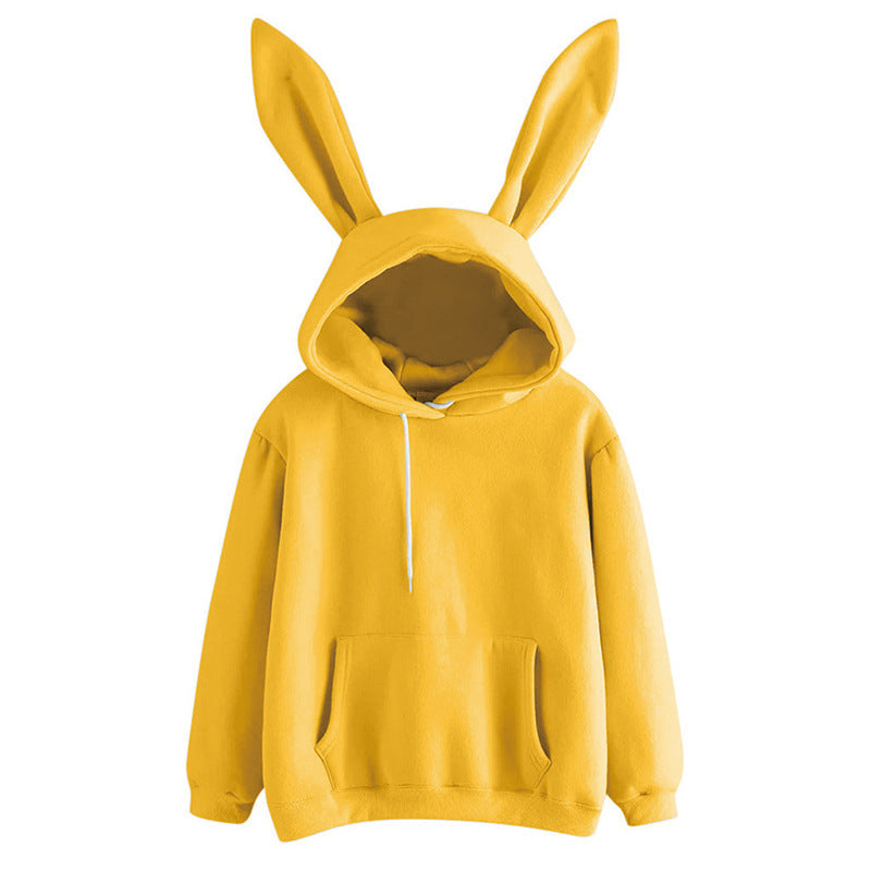 Yellow bunny ear hoodie for cute femboy looks, kawaii aesthetic sweatshirt product shot