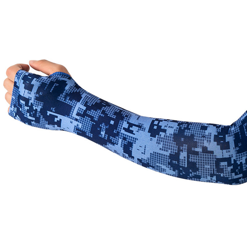 Femboy arm warmers blue camo ice silk sleeve unisex thumb hole