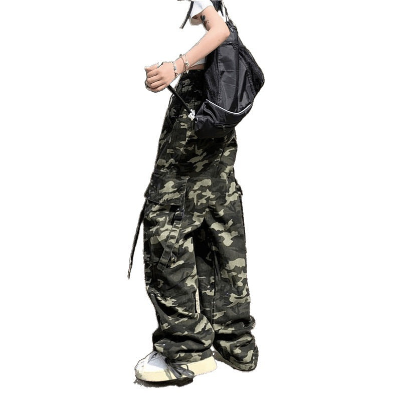 Femboy pants camo cargo wide leg back view relaxed fit