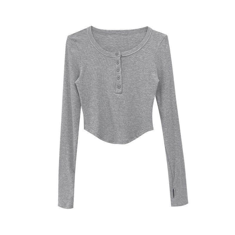 Flat-lay front shot of grey Collar Femboy Long-Sleeve Tee, femboy tops.
