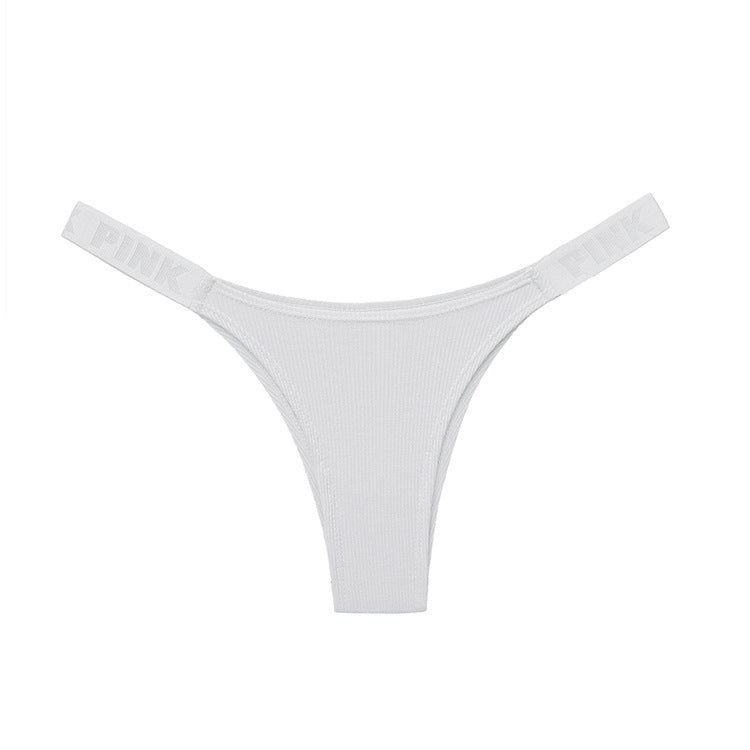 White seamless femboy briefs shown in a crisp flat-lay shot with ribbed stretch fabric and matching elastic straps on a bright white background, minimal ecommerce style
