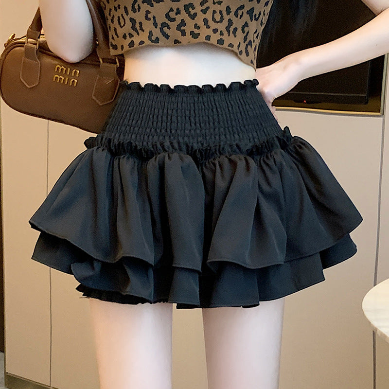 Femboy elastic skirt side shot — black.