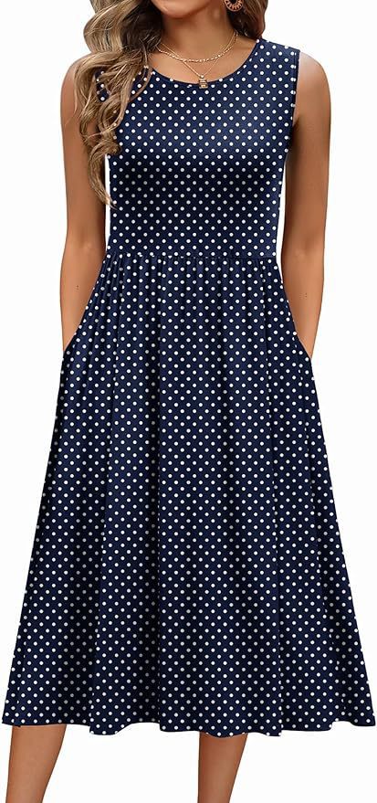 Studio front shot of navy polka‑dot Femboy Floral Tank Dress on white background, basic femboy outfit.