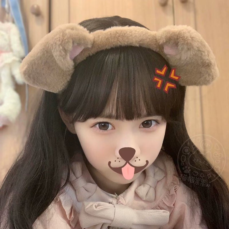 Brown fluffy dog ear headband for femboy outfits, cute kawaii animal ear accessory from FemboyBox