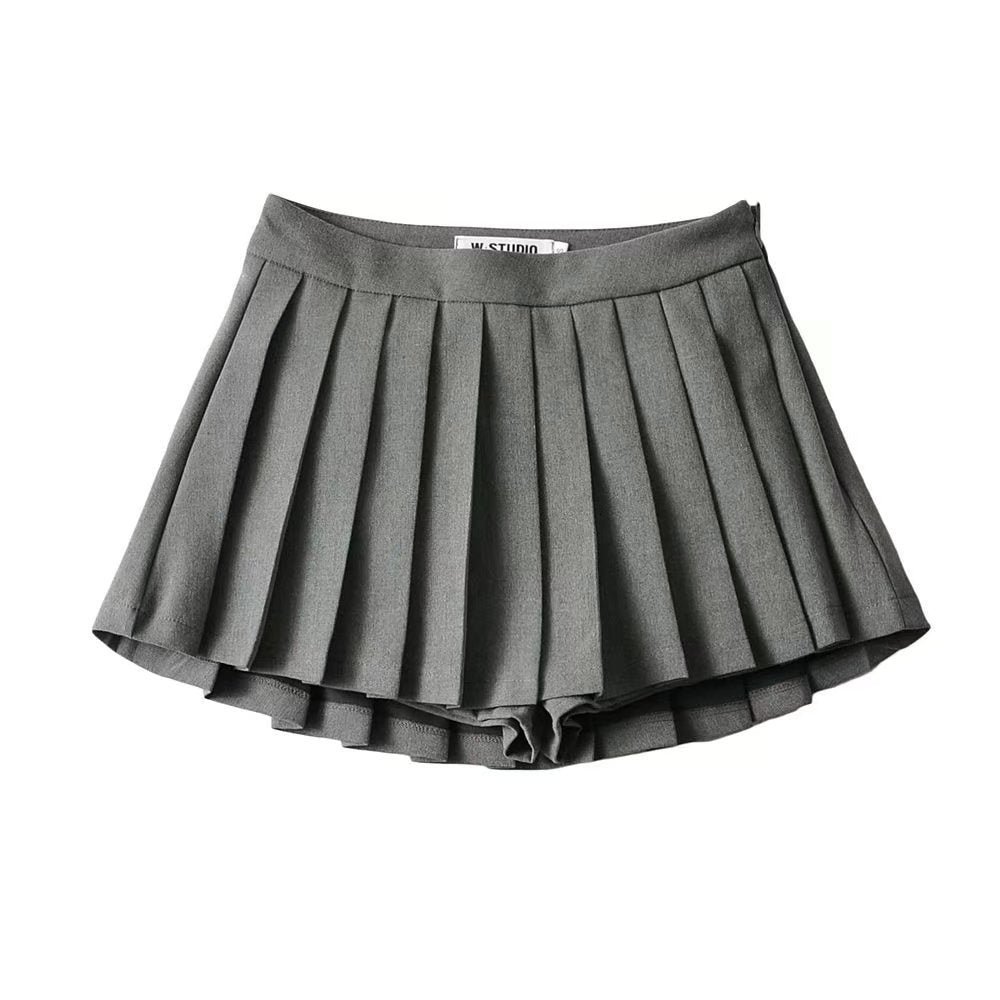 Flat lay of a grey Femboy Tennis Skirt, highlighting the meticulous pleats and seamless waistband. The skirt is displayed solo on a neutral background, focusing on the garment's elegant construction.