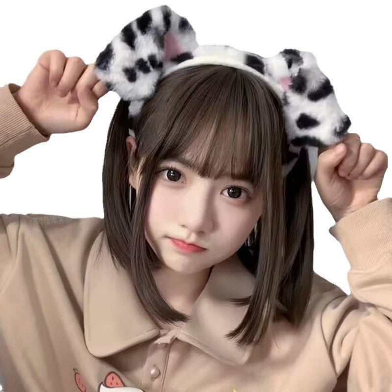 Black and white dalmatian fluffy ear headband, cute kawaii femboy hair accessory