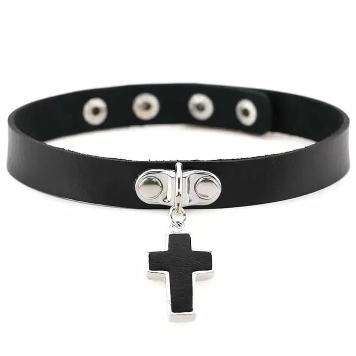 Black cross choker necklace for goth femboy aesthetic, punk style neck accessory
