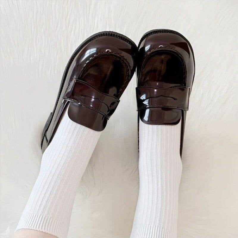 Femboy shoes brown jk uniform loafer slip on academic on model