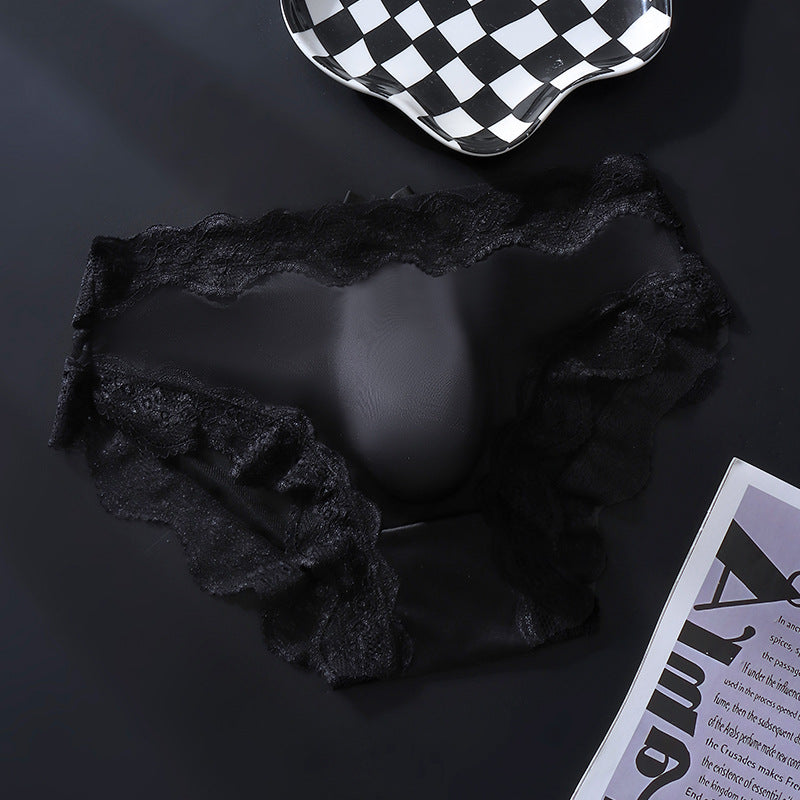 Femboy panties black lace pouch briefs mens 3D fit bow seamless