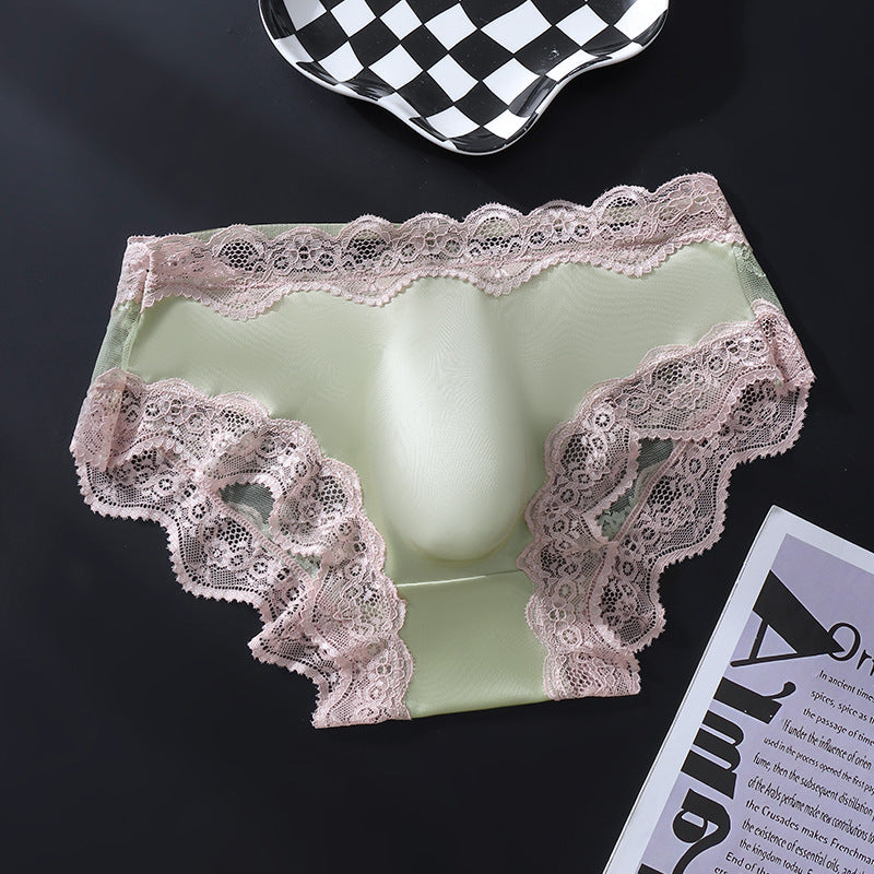 Femboy panties green lace pouch briefs mens fit seamless bow