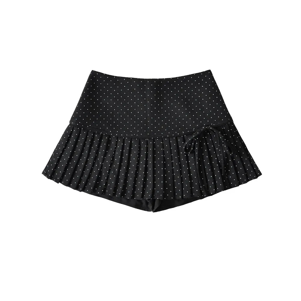 Femboy skirt black polka dot pleated mini bow tie a line product