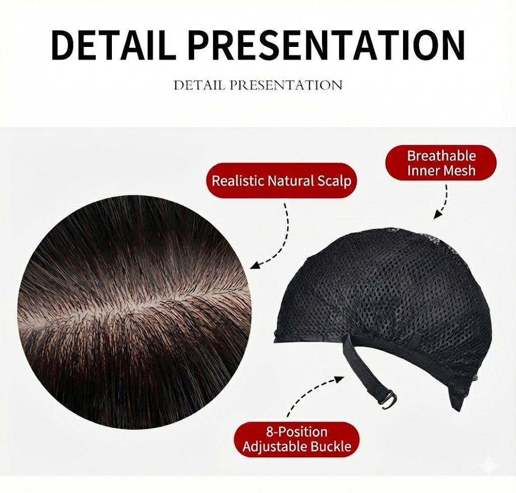 Short bangs femboy wig displayed on mannequin head, side profile close-up showing layered black wolf cut style with soft texture and natural volume, studio lighting on white background, ideal femboy hairstyle for cute and aesthetic femboy looks