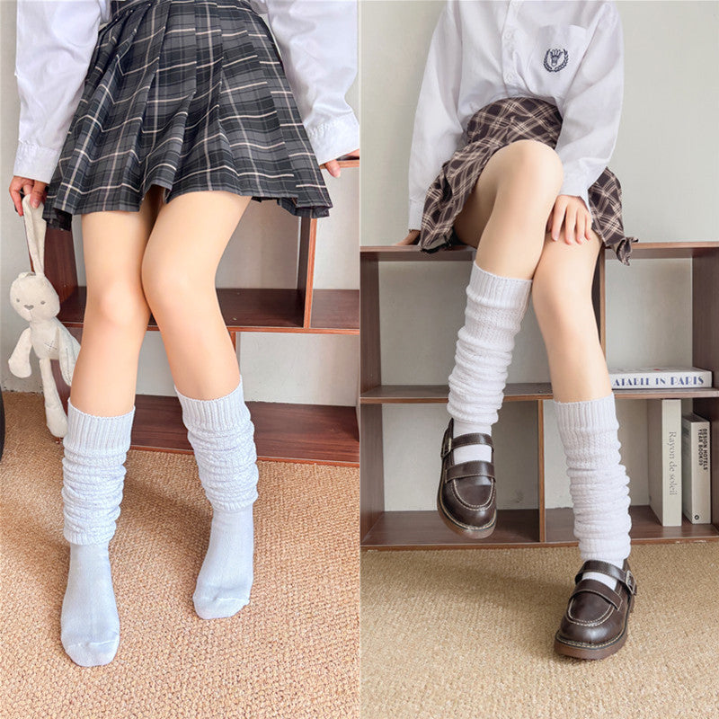 Femboy socks white scrunch slouch calf knee length on model