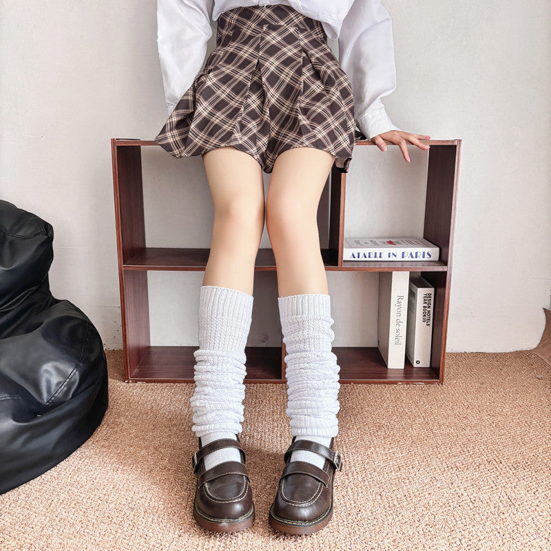FemboyBox femboy socks white scrunch slouch over knee JK school style on model