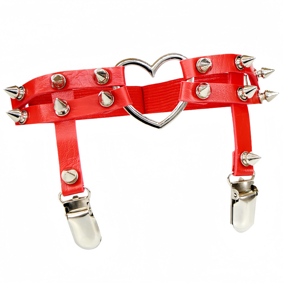 studded garter belt Cool Y2K Rhinestone Studded Leather Garter Belt Heart Shaped Buckles