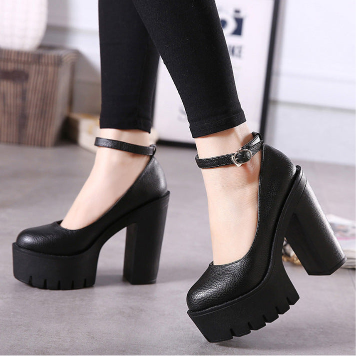 FemboyBox femboy heels black patent ultra high platform ankle strap chunky